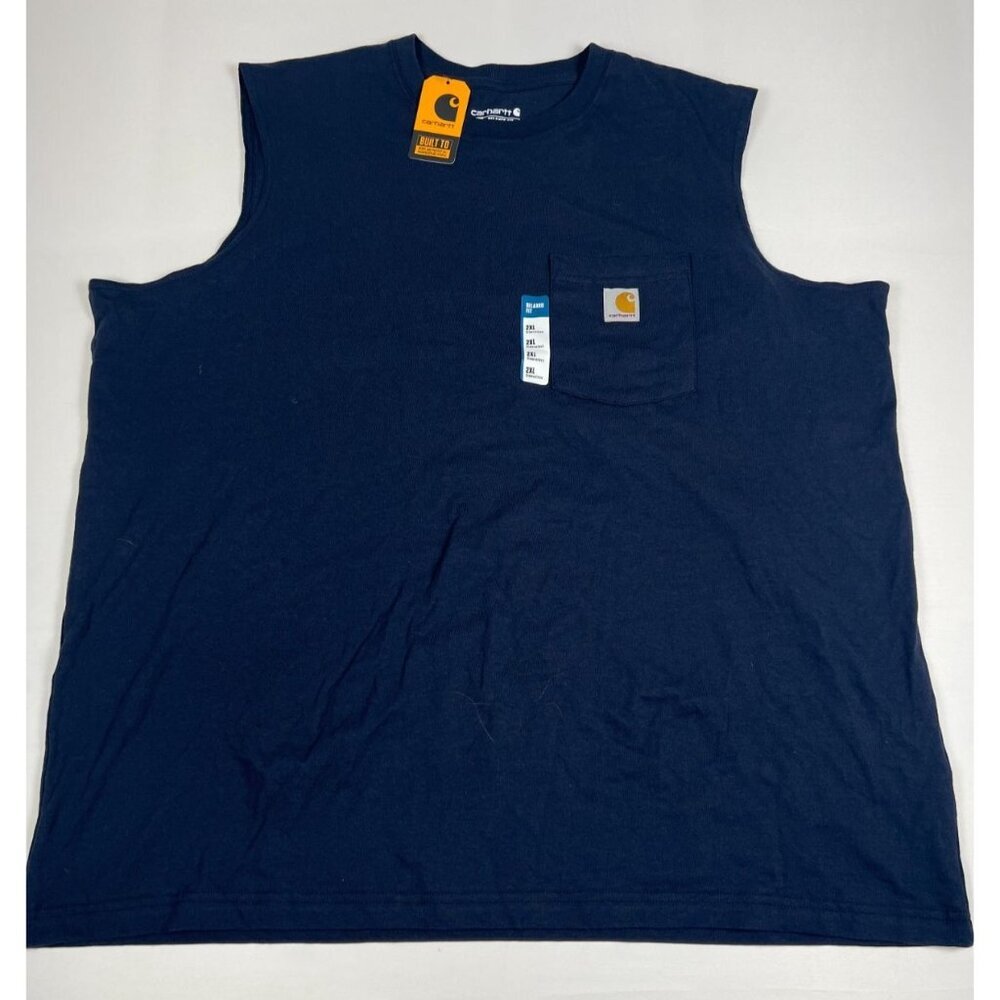 Carhartt Men 2XL Navy Blue Relaxed Fit Heavyweight Sleeveless Pocket Tee TK0374